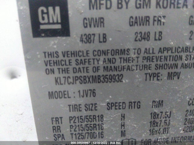 Chevrolet Trax Lt 2021 KL7CJPSBXMB359932 Image 9
