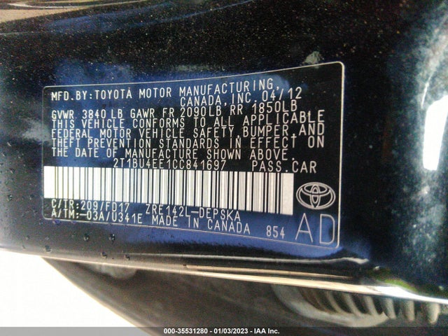 Toyota Corolla S 2012 2T1BU4EE1CC841697 Image 9