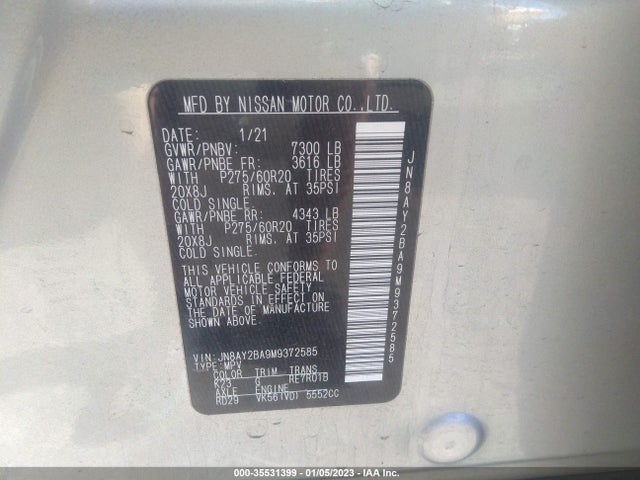 2021 Nissan Armada, VIN: JN8AY2BA9M9372585