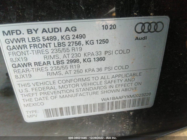 2021 Audi Q5, VIN: WA1BAAFYXM2023220