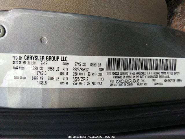 2014 CHRYSLER TOWN & COUNTRY TOURING VIN: 2C4RC1BGXER138432