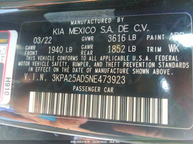 2022 Kia Rio, VIN: 3KPA25AD5NE473923