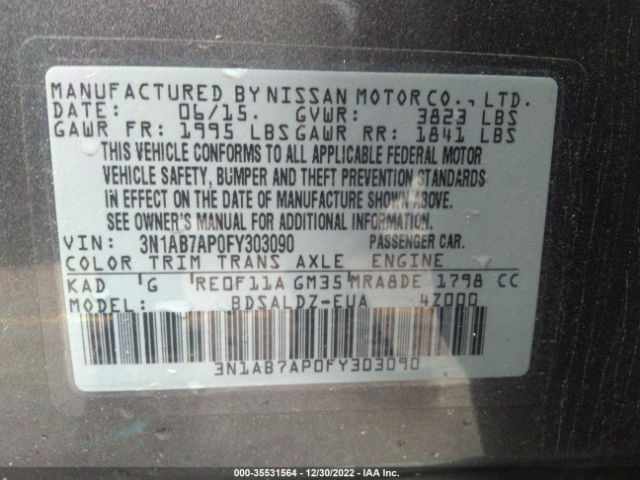 3N1AB7AP0FY303090 Nissan SENTRA SV