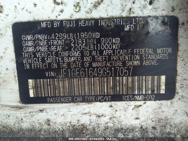 Subaru IMPREZA SEDAN 2009 JF1GE61649G517057 Image 10