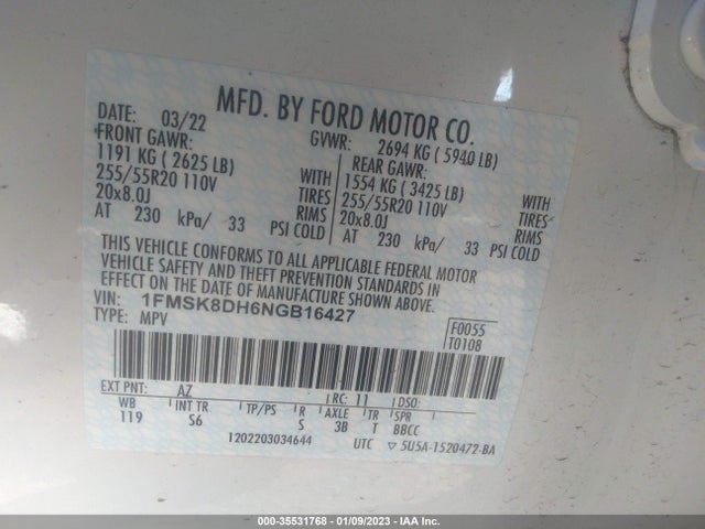Ford EXPLORER XLT 2022 1FMSK8DH6NGB16427 Image 9