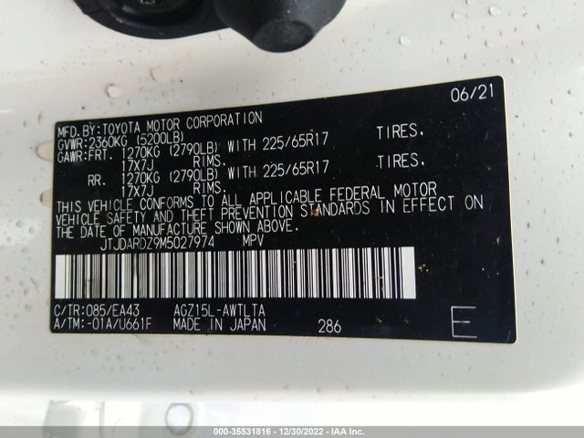 2021 Lexus NX, VIN: JTJDARDZ9M5027974