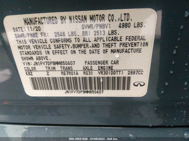 2021 Infiniti Q50, VIN: JN1FV7DP8MM850407