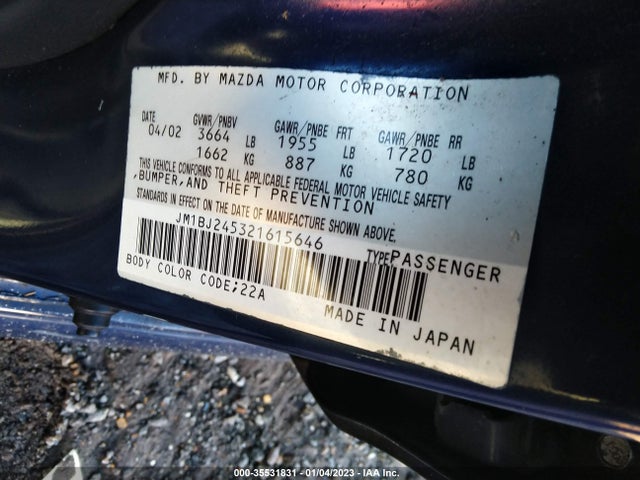 2002 MAZDA PROTEGE5 VIN: JM1BJ245321615646