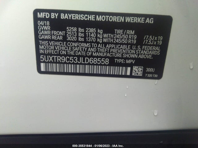 2018 BMW X3, VIN: 5UXTR9C53JLD68558
