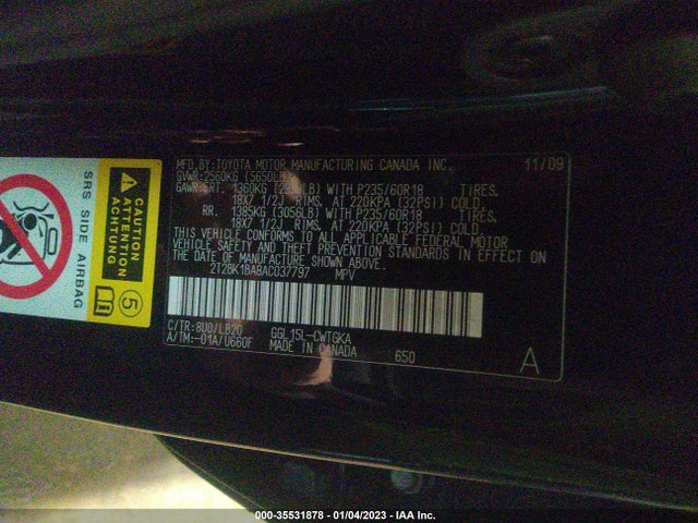 2010 LEXUS RX 350 VIN: 2T2BK1BA8AC037797