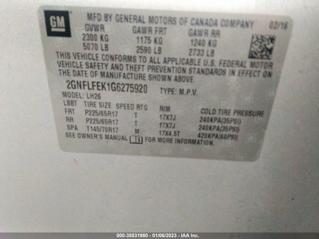 Chevrolet EQUINOX LT 2016 2GNFLFEK1G6275920 Image 11