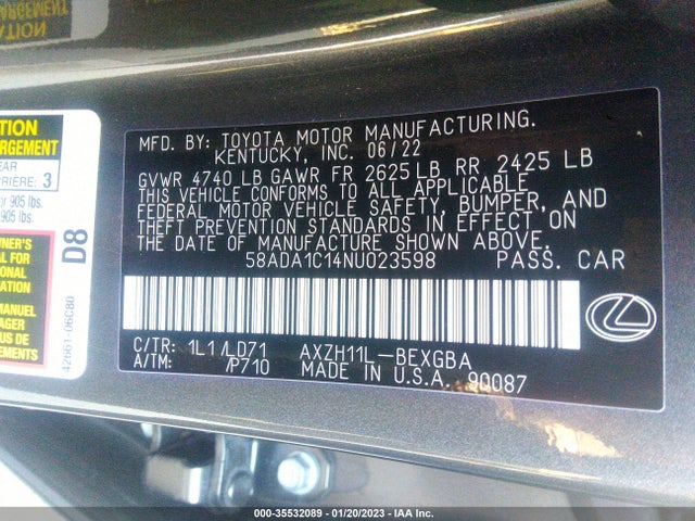 58ADA1C14NU023598 Lexus Es Es 300h