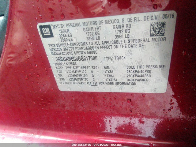 2016 CHEVROLET SILVERADO 1500 LT VIN: 3GCUKREC3GG317800