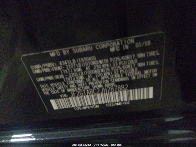 2018 Subaru Crosstrek, VIN: JF2GTABC2JH287882