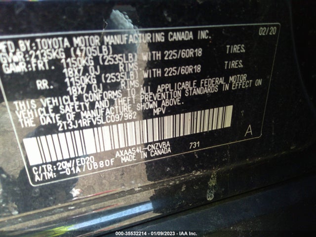 2020 Toyota RAV4, VIN: 2T3J1RFV5LC097982