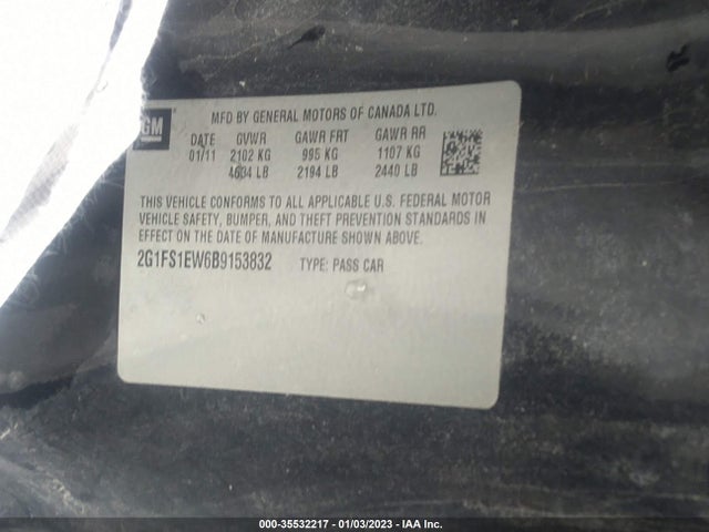 2011 CHEVROLET CAMARO 1SS VIN: 2G1FS1EW6B9153832