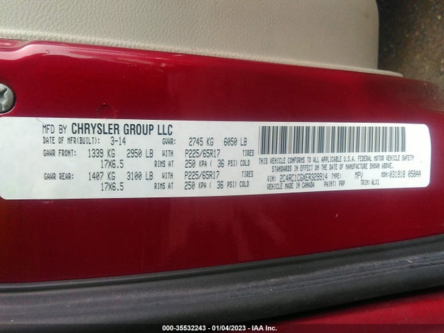 2014 CHRYSLER TOWN & COUNTRY TOURING-L VIN: 2C4RC1CGXER329914
