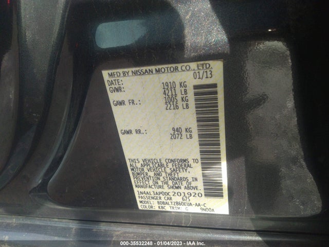 2013 NISSAN ALTIMA 2.5 SV VIN: 1N4AL3AP0DC201920