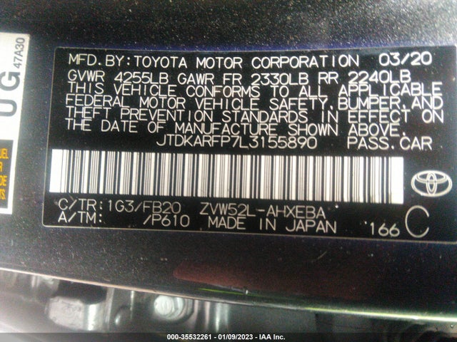 2020 Toyota Prius, VIN: JTDKARFP7L3155890