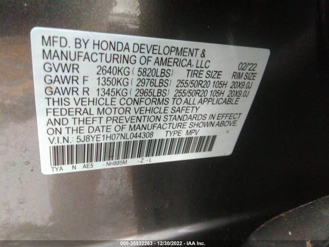 2022 Acura MDX, VIN: 5J8YE1H07NL044308