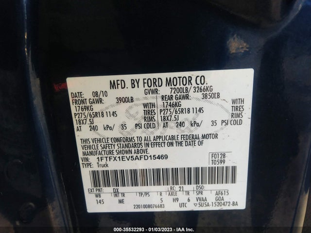 2010 FORD F-150 XL/XLT/FX4/LARIAT VIN: 1FTFX1EV5AFD15469