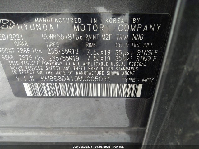 2021 Hyundai Santa Fe, VIN: KM8S3DA10MU005031