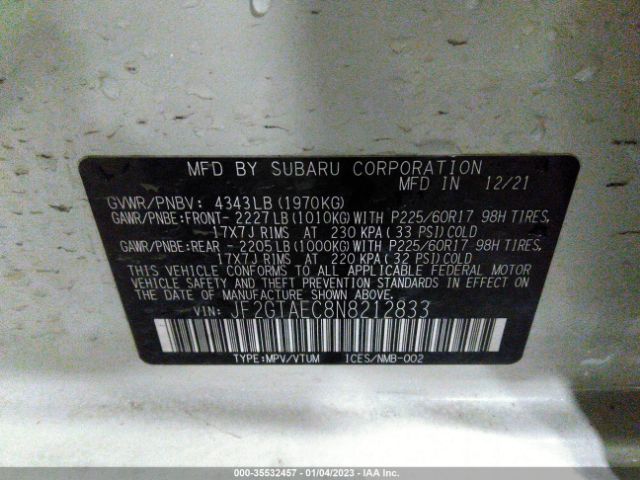 JF2GTAEC8N8212833 Subaru Crosstrek Premium