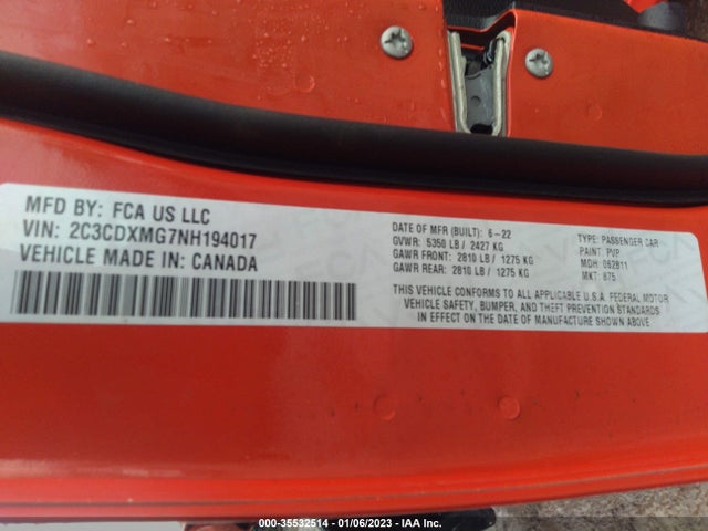 2022 Dodge Charger, VIN: 2C3CDXMG7NH194017