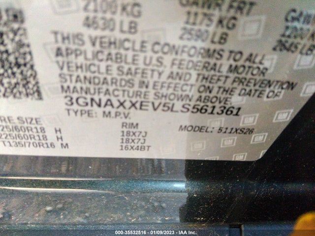 2020 CHEVROLET EQUINOX PREMIER VIN: 3GNAXXEV5LS561361