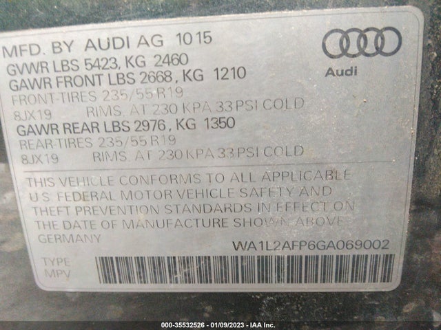 2016 Audi Q5, VIN: WA1L2AFP6GA069002