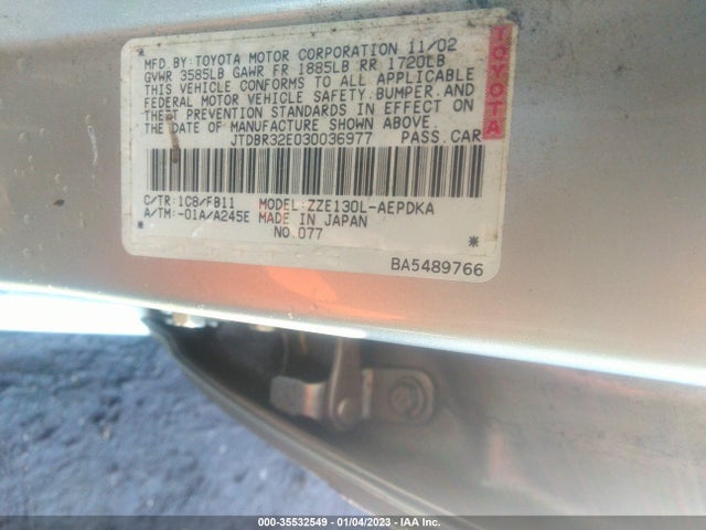 2003 TOYOTA COROLLA CE/LE VIN: JTDBR32E030036977