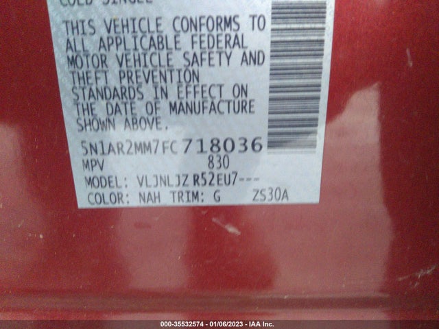2015 Nissan Pathfinder, VIN: 5N1AR2MM7FC718036