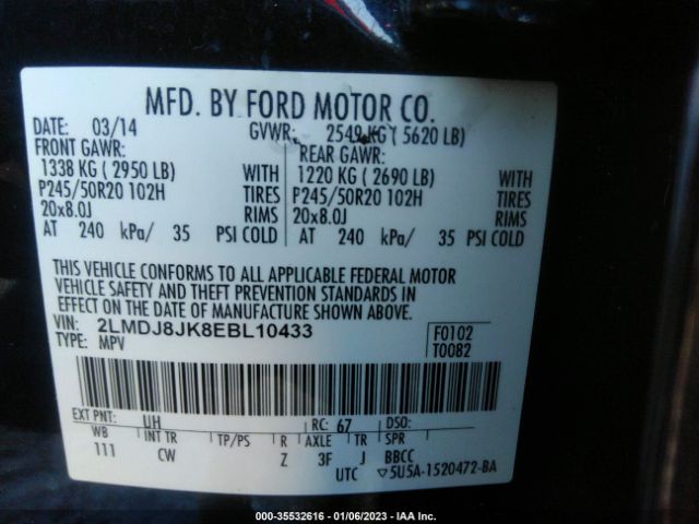 2LMDJ8JK8EBL10433 Lincoln MKX