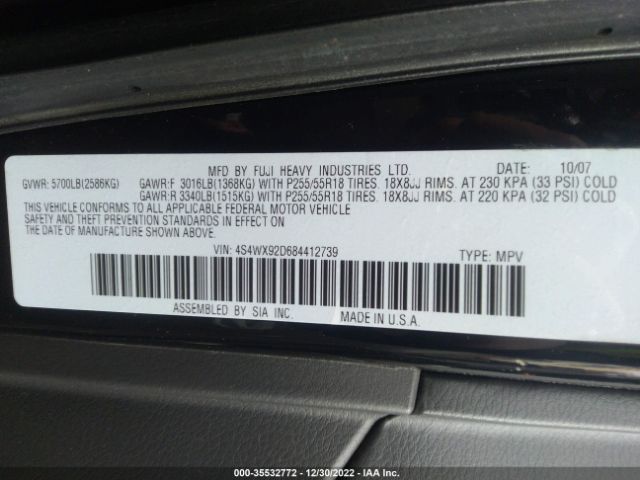 4S4WX92D684412739 Subaru Tribeca 5-pass Ltd