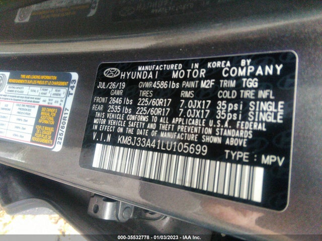 2020 Hyundai Tucson, VIN: KM8J33A41LU105699