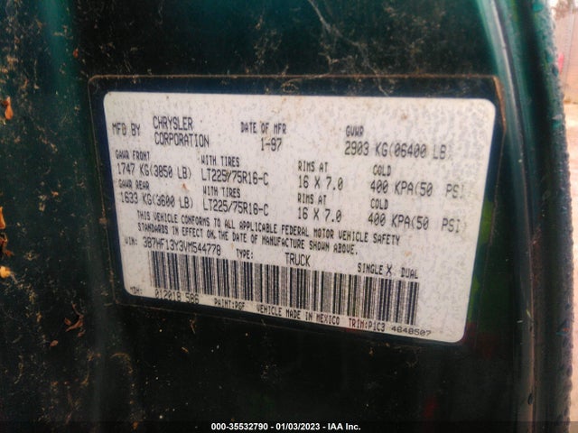 Dodge RAM 1500 1997 3B7HF13Y3VM544778 Image 10