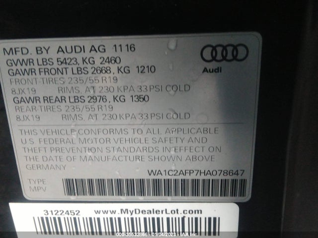 2017 Audi Q5, VIN: WA1C2AFP7HA078647