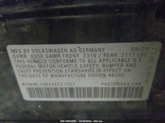 WVWML7AN9AE521251 Volkswagen CC SPORT