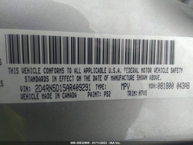 2010 DODGE GRAND CARAVAN SXT VIN: 2D4RN5D15AR409291
