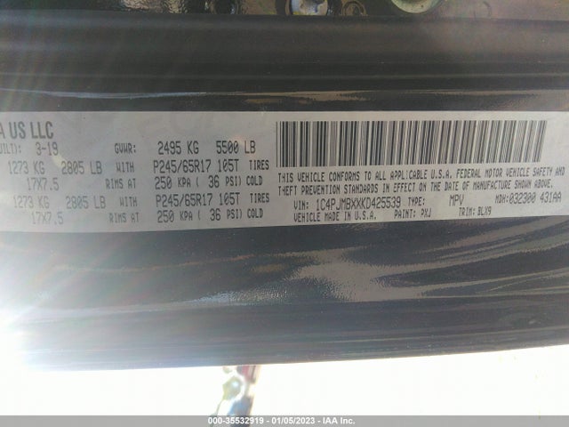 1C4PJMBXXKD425539 Jeep Cherokee Trailhawk Elite