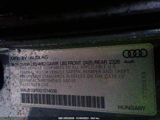 WAUB1GFF0G1014038 Audi S3 Premium Plus