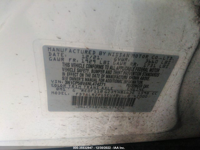 2022 Nissan Kicks, VIN: 3N1CP5BV4NL474271