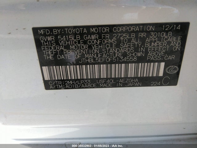 2015 Lexus LS, VIN: JTHBL5EF0F5134558