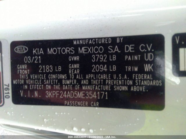 3KPF24AD5ME354171 KIA Forte Lxs