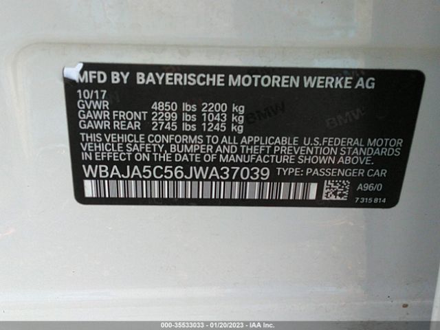 WBAJA5C56JWA37039 BMW 5 Series 530i
