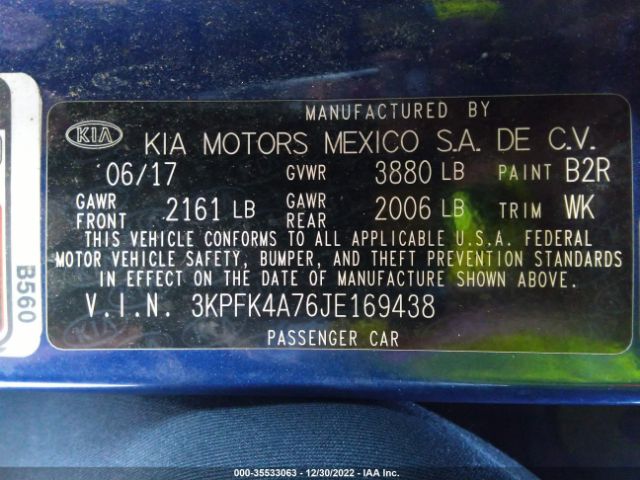 3KPFK4A76JE169438 KIA FORTE LX