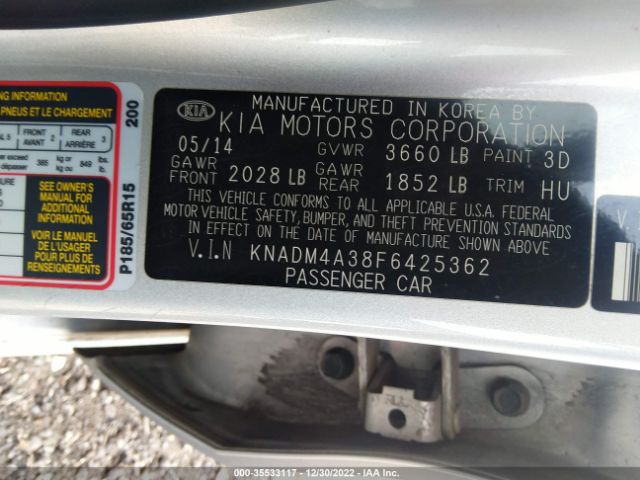KNADM4A38F6425362 KIA RIO LX