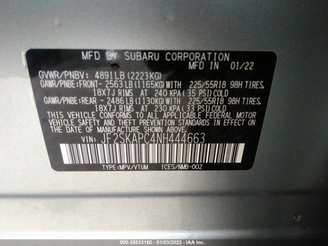 2022 Subaru Forester, VIN: JF2SKAPC4NH444663
