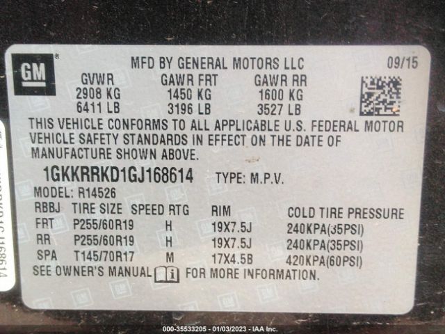 1GKKRRKD1GJ168614 GMC ACADIA SLT