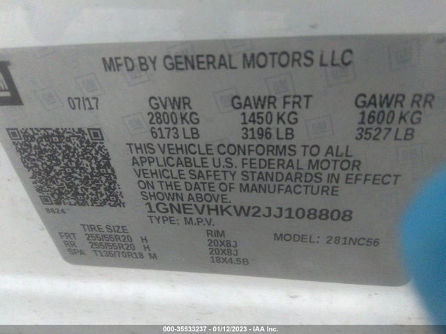 Chevrolet Traverse Lt Leather 2018 1GNEVHKW2JJ108808 Image 10